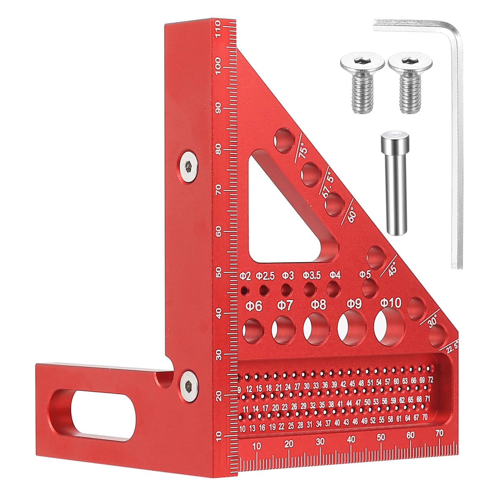 Escuadra Carpintero 3D, Regla Metalica Multiángulo 3D, Escuadras Metalicas Carpintero con Orificios para Taladro, Escuadra Combinada 22,5-90° fabricada aleación de aluminio para trabajos carpintería
