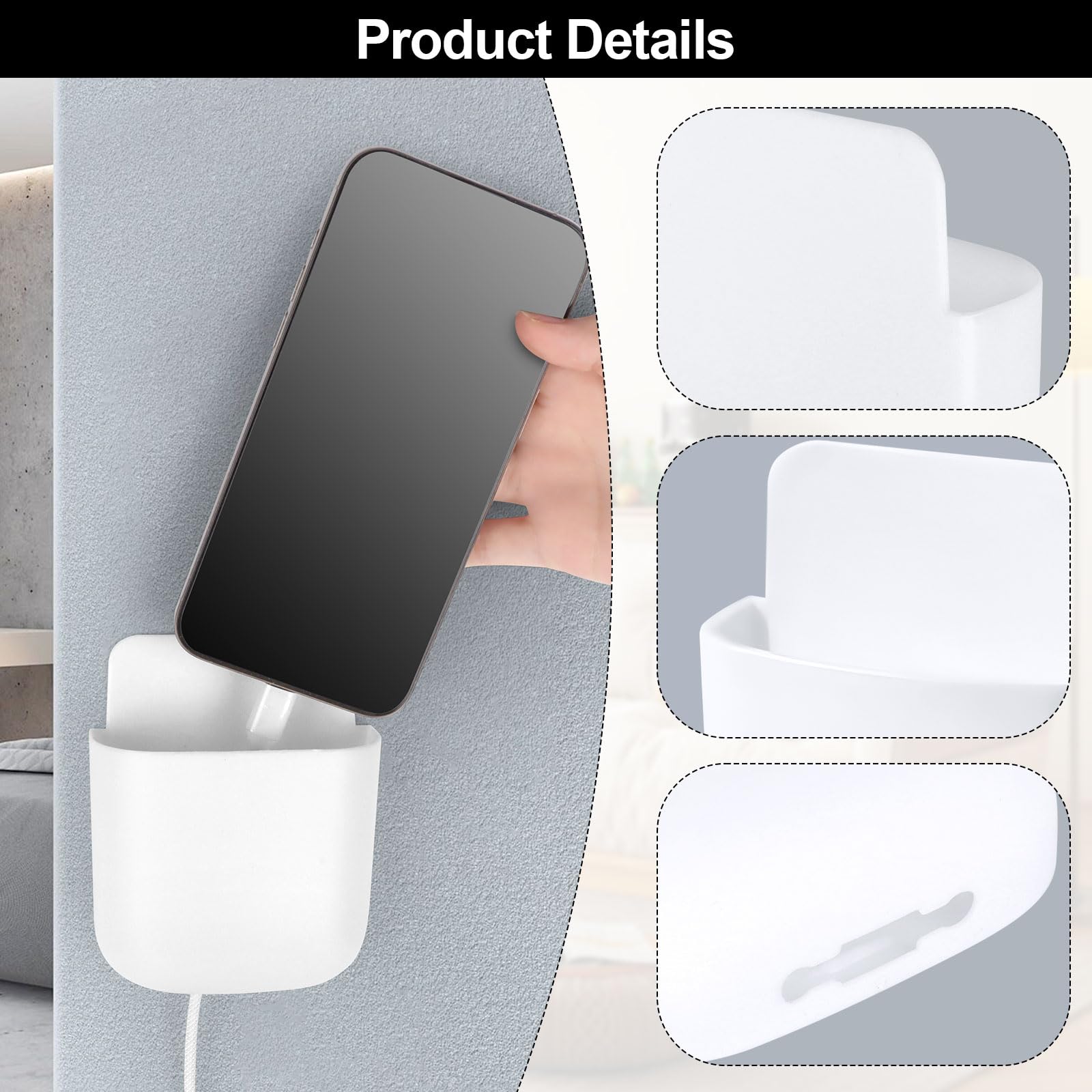 Supporto Da Parete Per Cellulare 2 Pezzi – Organizzatore Portaoggetti In Plastica Bianca