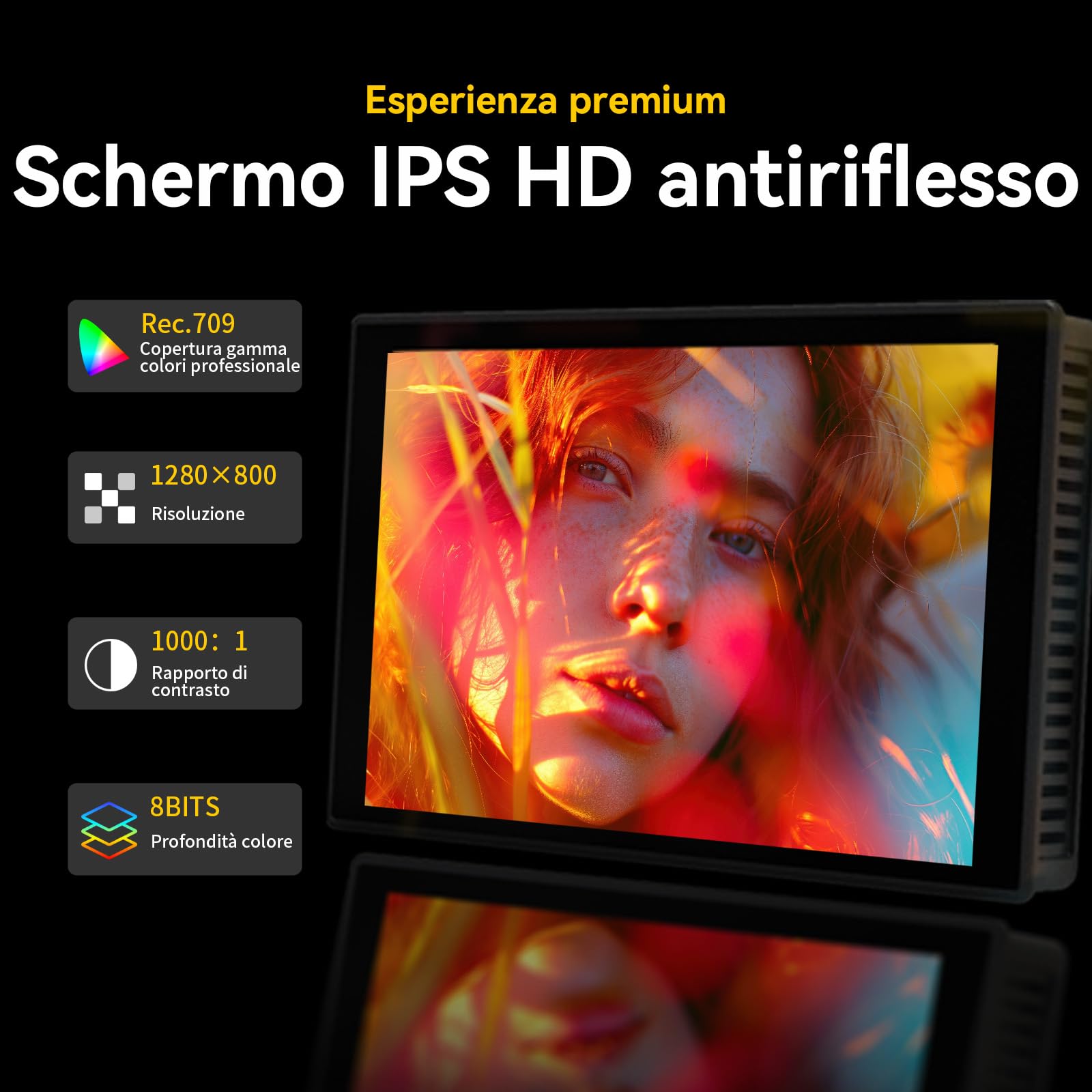 Portkeys HD7T Monitor da Campo per Fotocamera 7" Touchscreen, Schermo ad Alta Luminosità 1000 Nits con Tasti di Scelta Rapida, Compatibile con DSLR