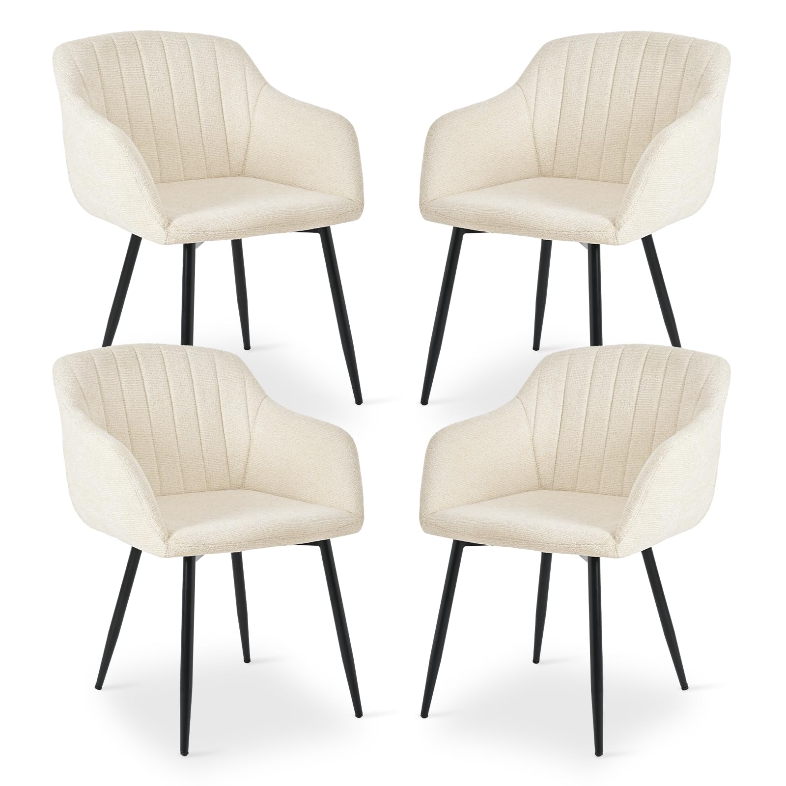 Goeurvant Dining Chairs Set of 4 Upholstered Armchairs with Metal Legs Kitchen Chairs for Living Room, Beige-Chenille