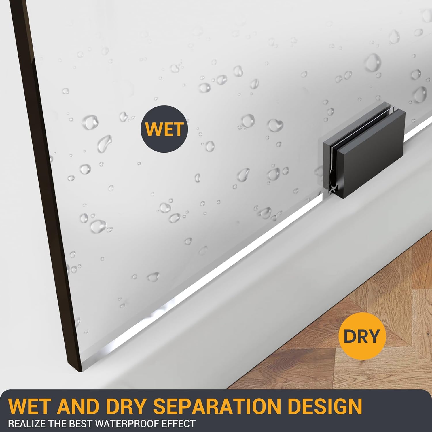 Bathroom Shower Glass Door 34" W×78.75" H, 3/8"(10mm) Thick Clear Tempered Glass Panel with Clamps, Fixed Frameless Waterproof Shower Door, Matte Black