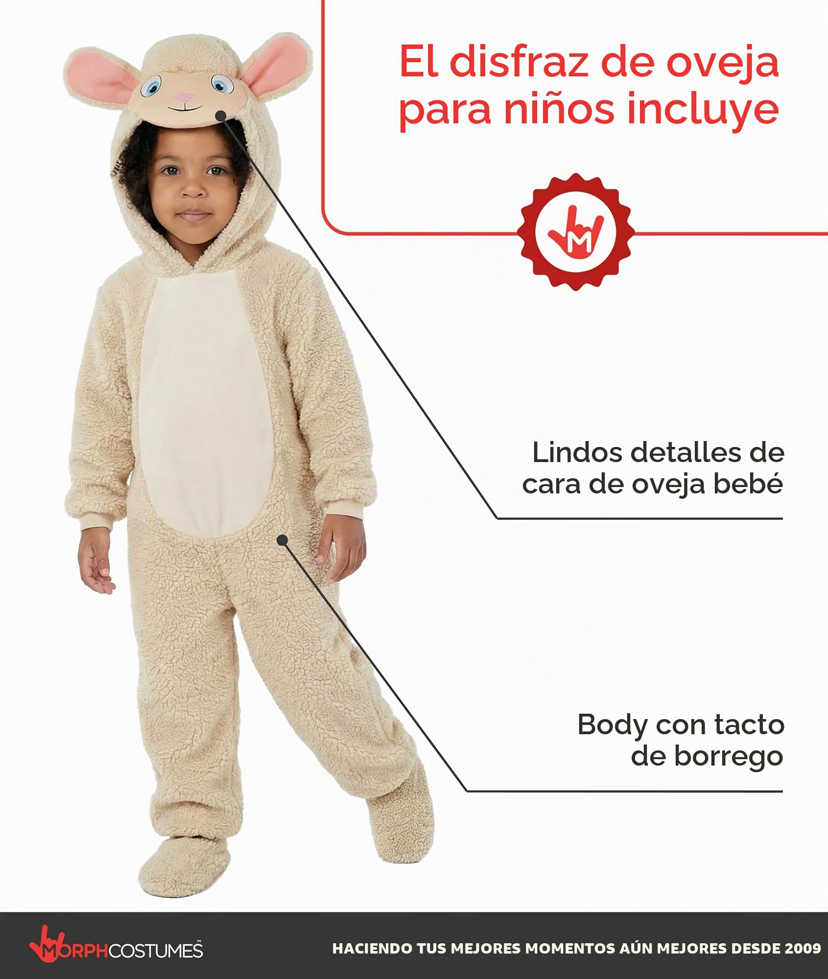 Morph Disfraz Oveja Niño, Disfraz de Cordero Halloween Niño