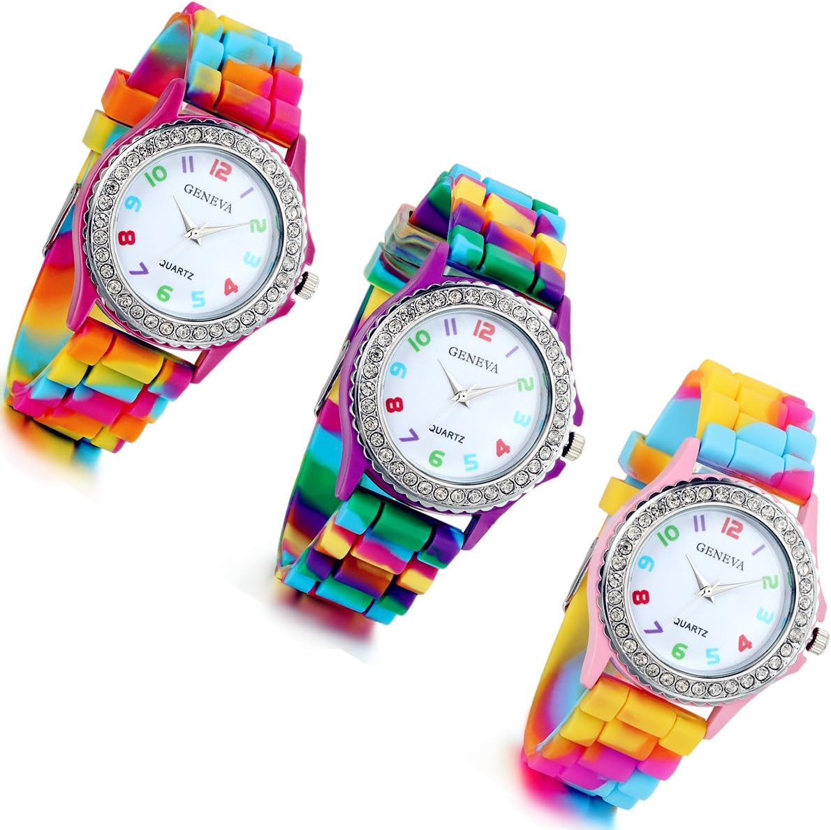Women's Quartz Watch Rhinestone Rainbow Color Silicon Jelly Fun Play Colorful Casual Dress Wrist Watches Birthday
