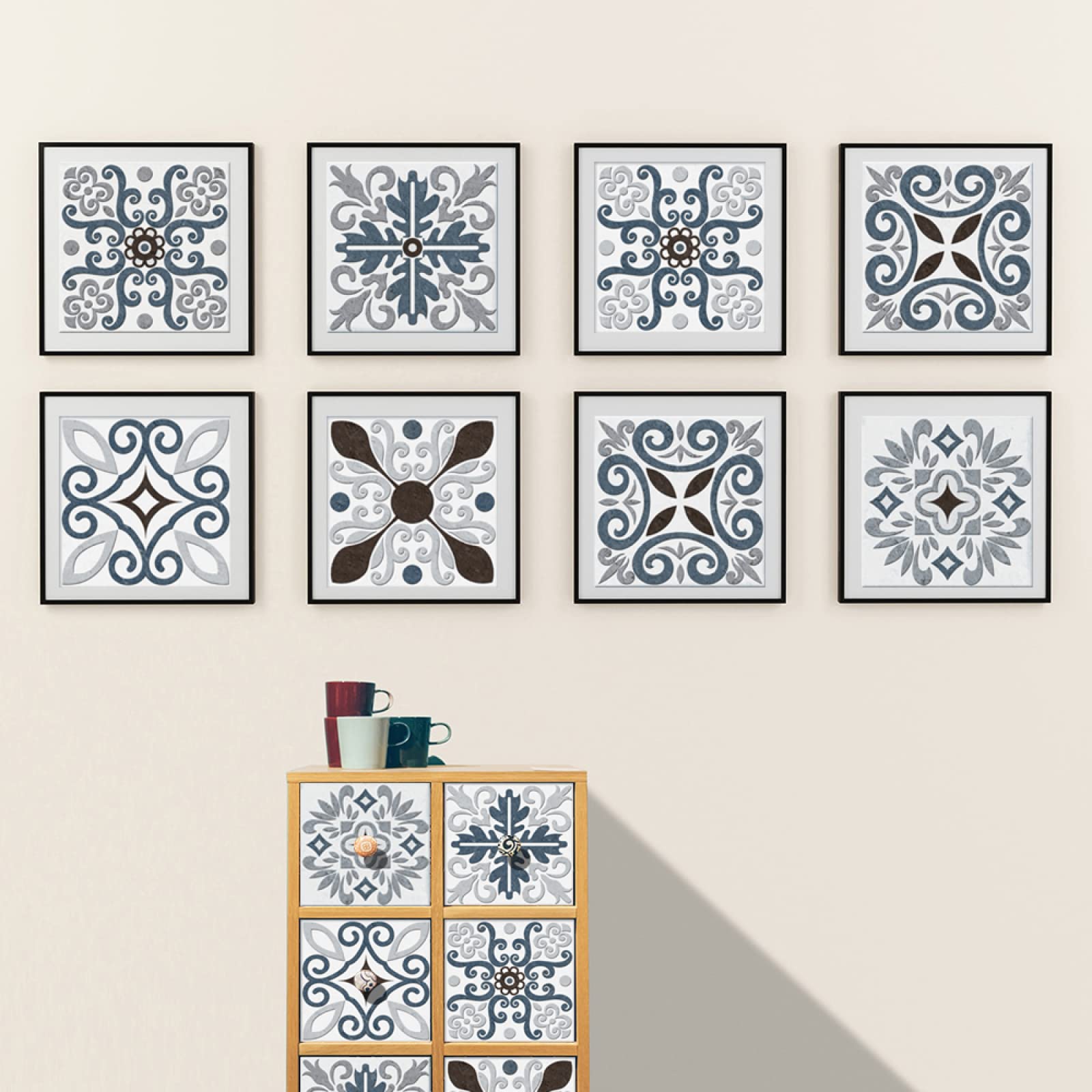 Naklejki imitujące płytki mozaikowe, Self Adhesive PVC Tile Stickers For Bathroom Kitchen Wall Floor Multiple Sizes 10/20/30 Pcs Blue Pattern(20cm x 20cm*20PCS)