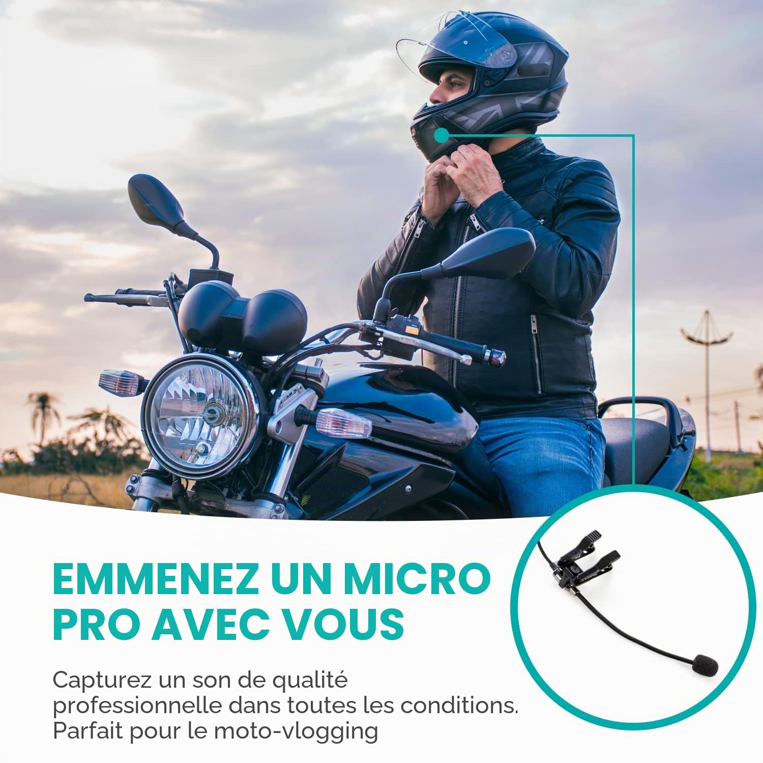 Movo ACM400 Microphone omnidirectionnel à col de Cygne Flexible pour Casque Motovlogging Moto Vlog Action Cam - Compatible avec GoPro Media Mod