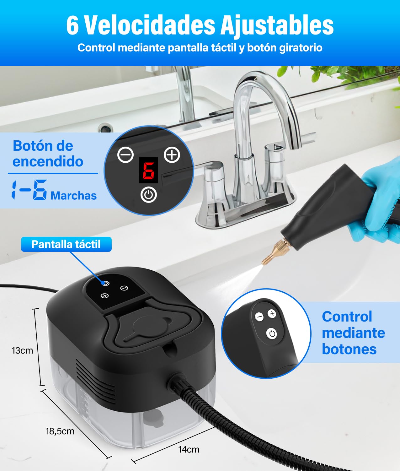 PAHTTO Limpiador a vapor multifuncional de alta temperatura para el hogar, con pantalla LCD y mango antiescaldaduras, cantidad de agua ajustable, adecuada para la limpieza de la casa y el coche