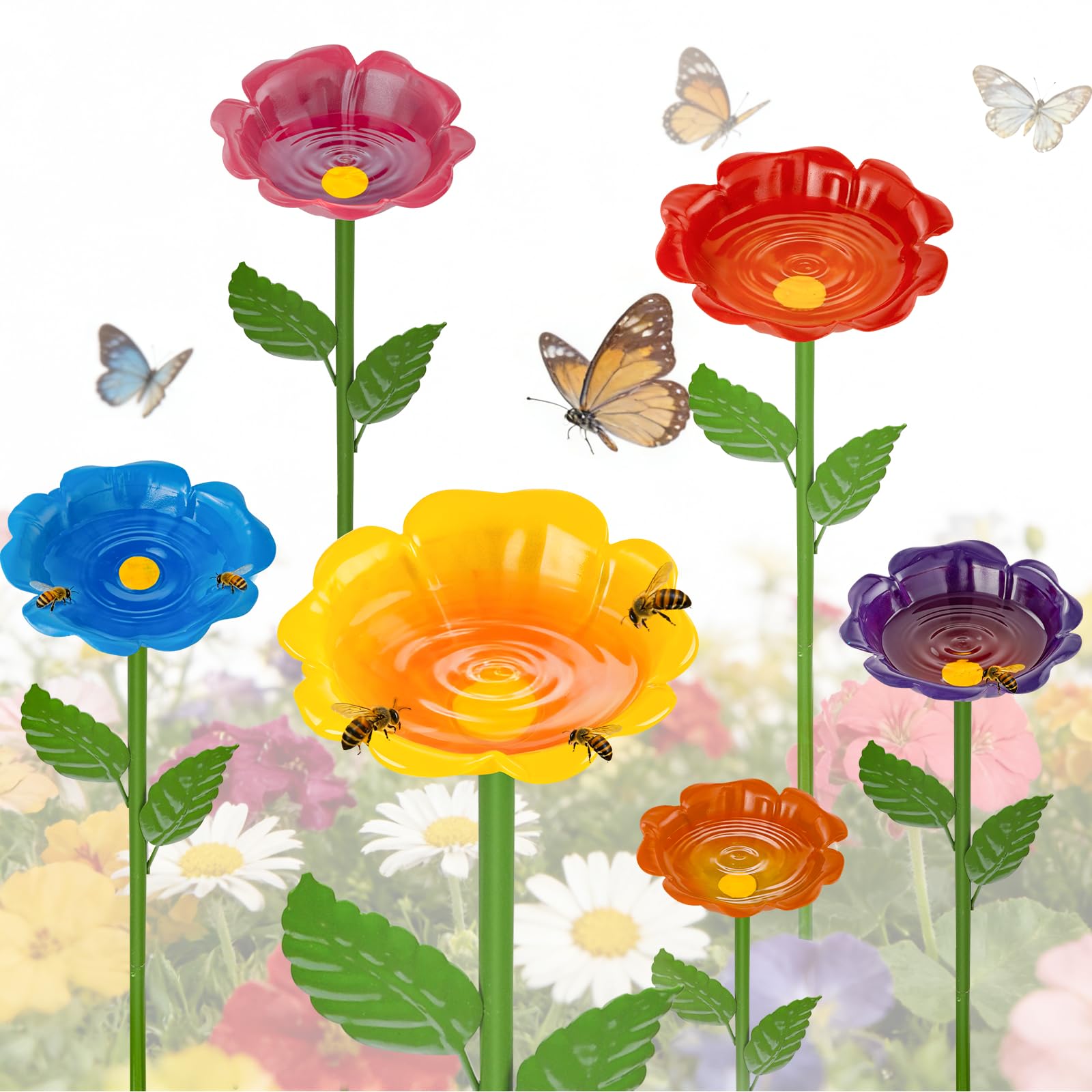 Mellbree 6‑Pack Metal Flower Bee Bath