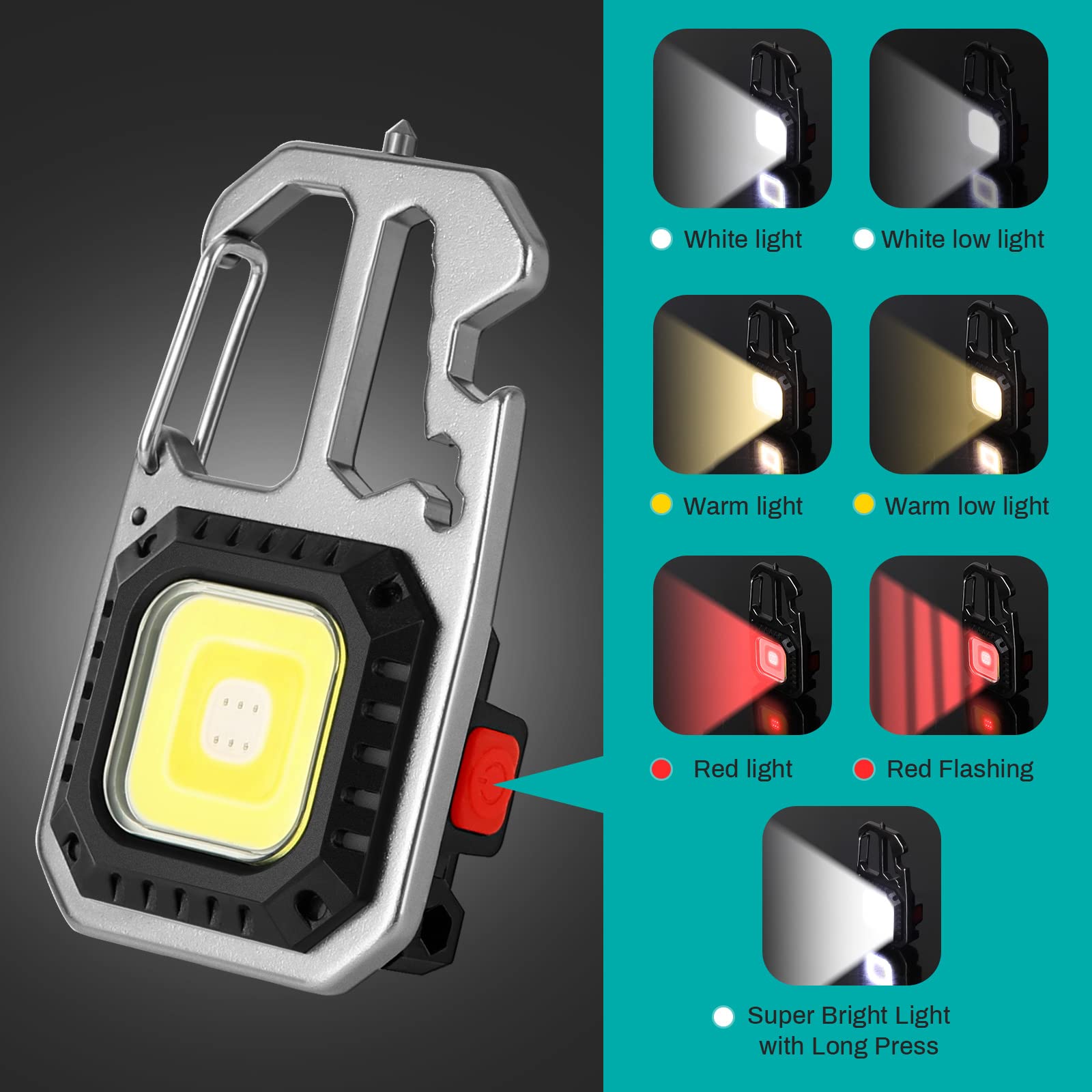 Czemo Mini Luce da Lavoro Ricaricabile 800 Lumen LED Lampade di Ispezione Portatile Mini Torcia Portachiavi Luce di Emergenza Multifunzionale Torcia Magnetica per Campeggio Riparazione Emergenza