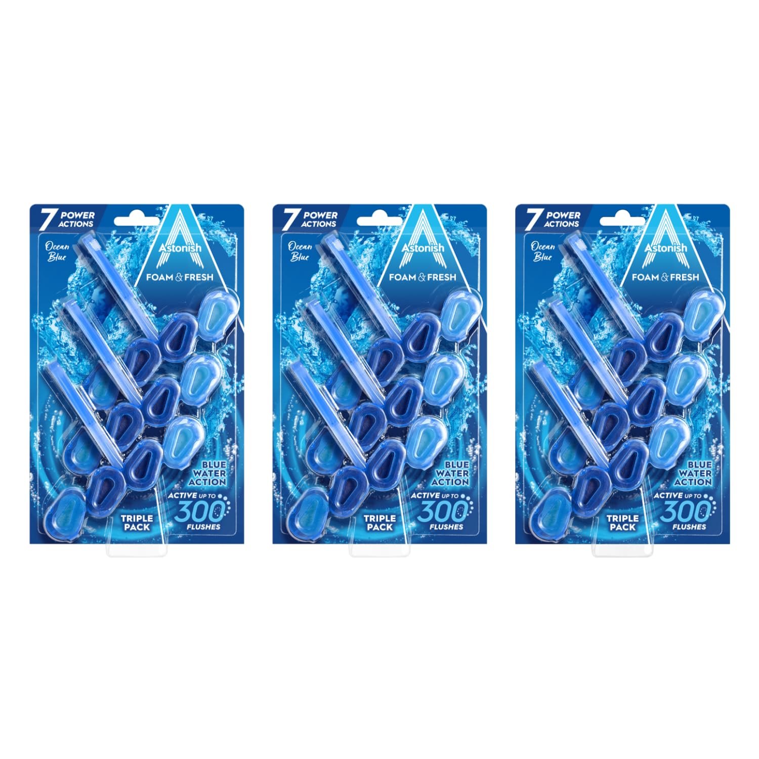Astonish Mighty Toilet Bowl Foam & Fresh Blocks - Deep Cleaning Foam Action - Helps Combat Limescale and Removes Stains - Ocean Blue Scent – Multipack 3 x 3 Blocks