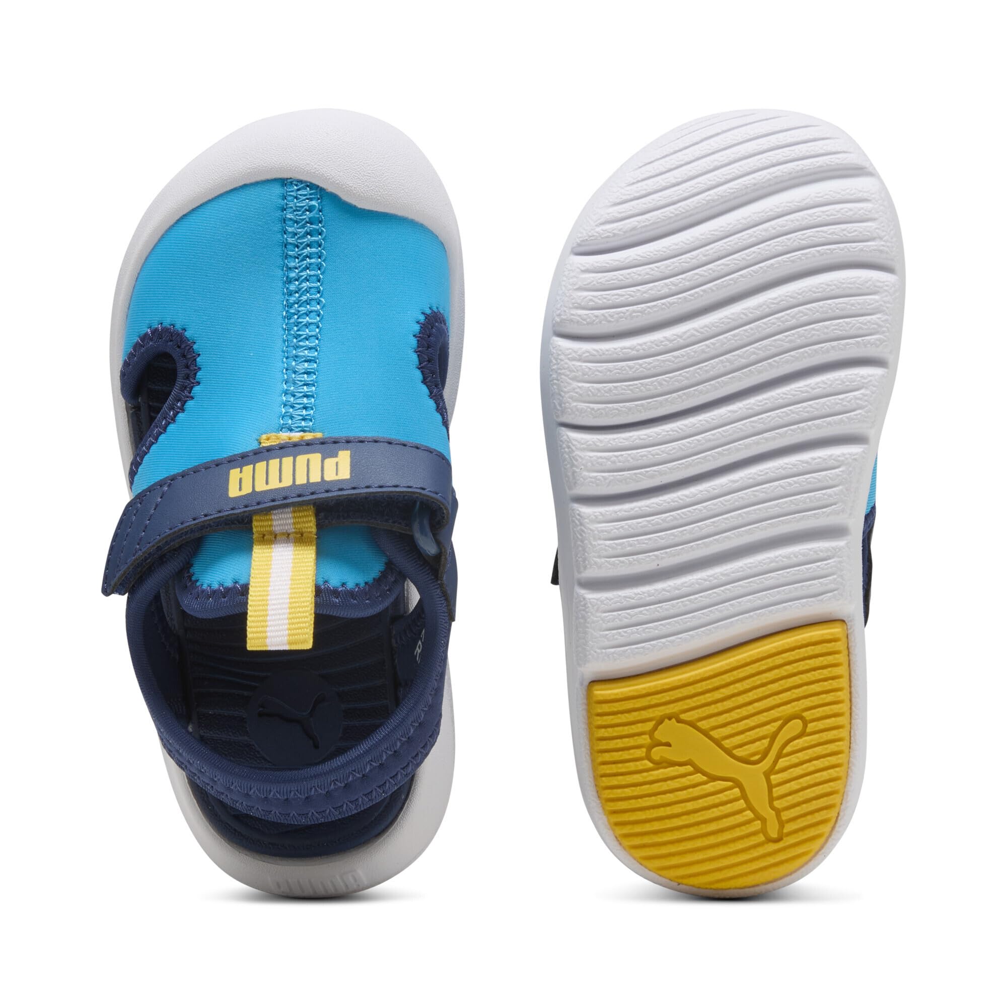PUMA Fun Racer Sandal V INF, Slide Unisex bebé, Speed Blue-PELÉ Yellow, 19 EU