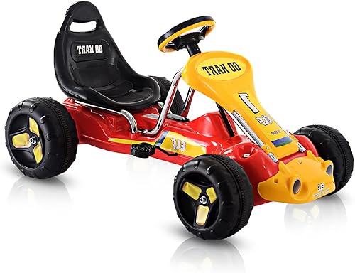 HONEY JOY Go Kart for Kids 4 Wheel Quad Racing Style Pedal Car w3-Point Adjustable Seat Non-Slip Wheels Pedal Powered Ride On Toy Cart for Boys
