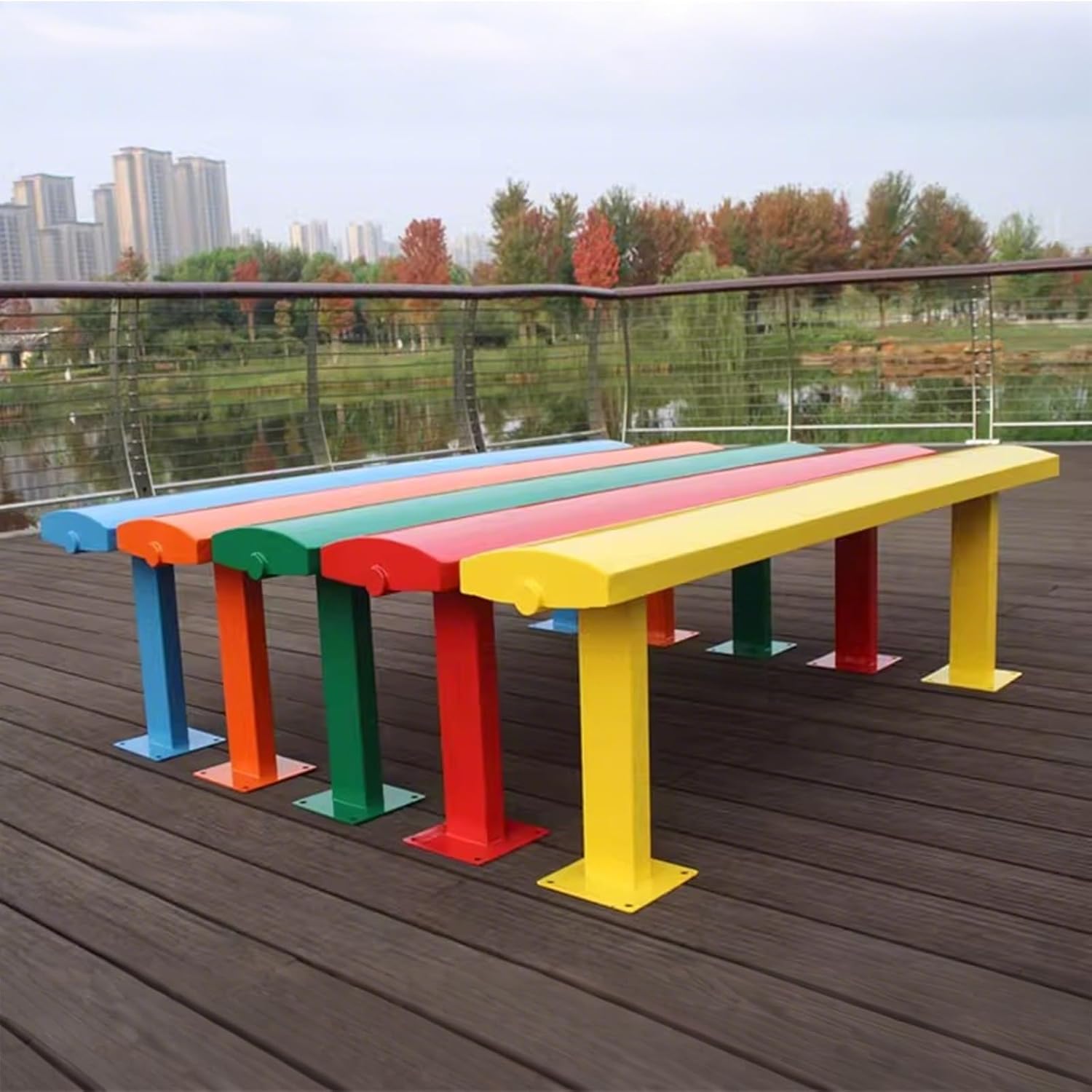 Weatherproof Galvanized Steel Backless Bench for Outdoor Use, Space-Saving Floor-Mounted Seating for Garden, Park, Bus Stop & Porch - Commercial & Residential (Yellow, 98x22x45cm)