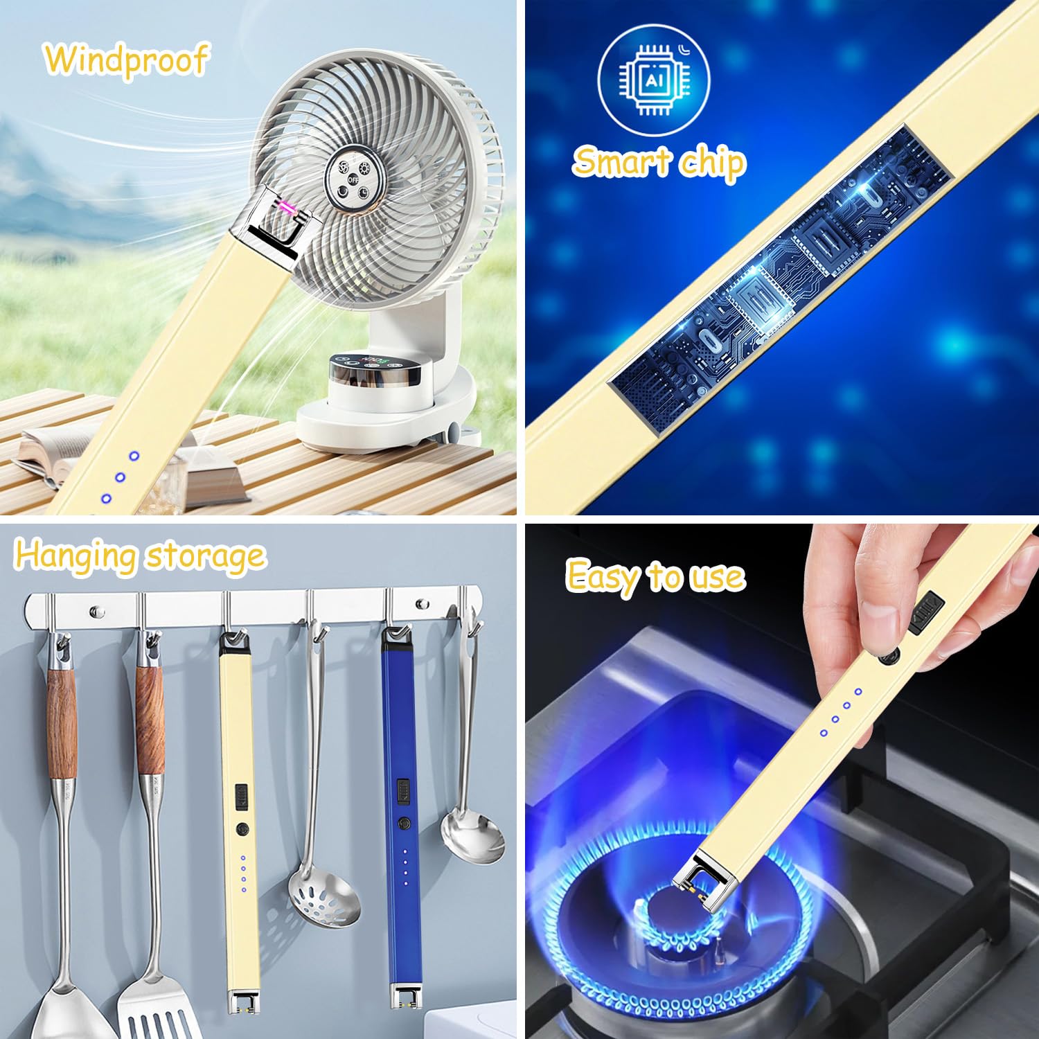 Accendino Elettrico, Accendigas USB Ricaricabile, 360 ° Arco Elettrico Accendino