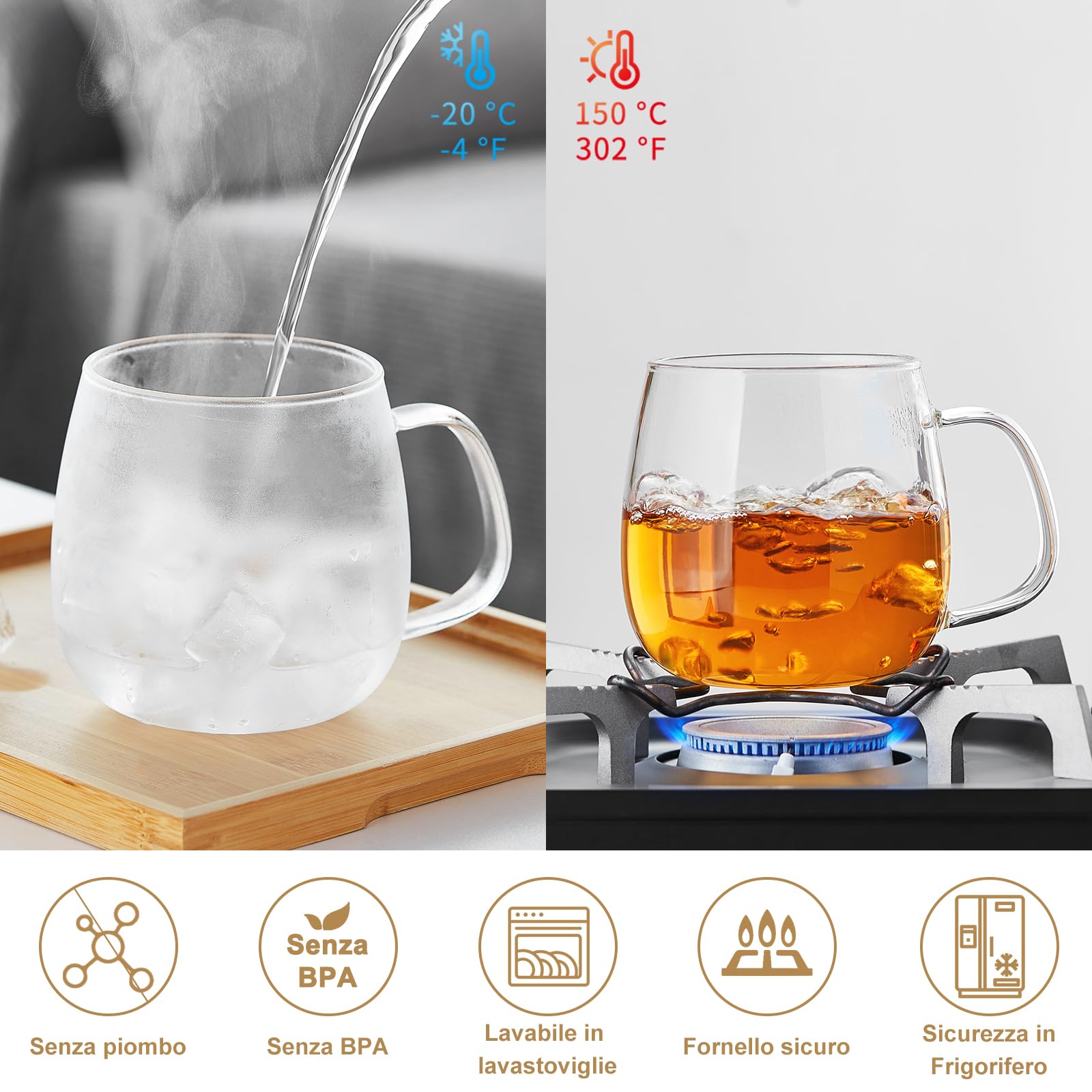 Tazze, Tazza da Tè in Vetro con Uovo e Coperchio, Grande, in Borosilicato, 500 ml, Tazza Trasparente per Tè Sfuso, Tazze Tè Fiorito, Tazza Vetro per Bustina da Tè