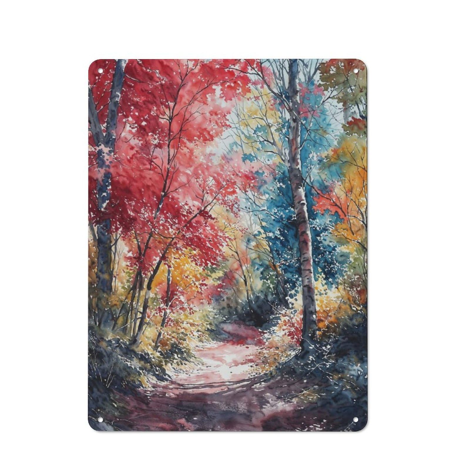 Junmoney Autumn Blaze Trail Rustic Tin Wall Plaque 40X30cm For Home Office Or Studio, For Garage, Workshop And Man Cave Decoration