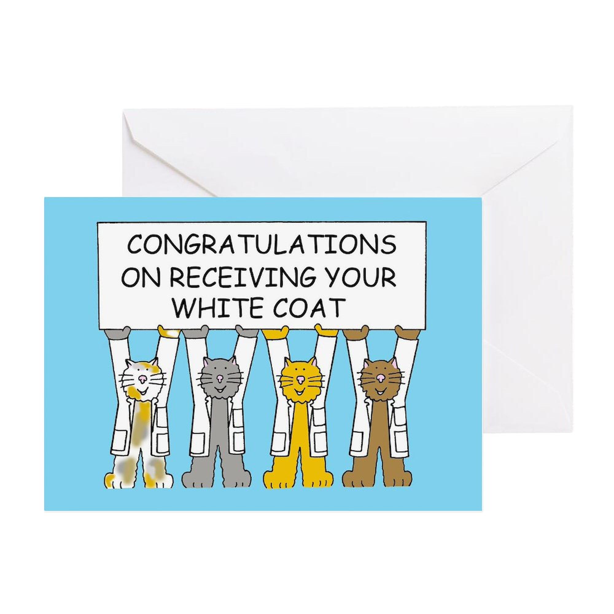 CafePress White Coat Congratulations Cartoon Greeting Cards Folded Greeting Card Matte