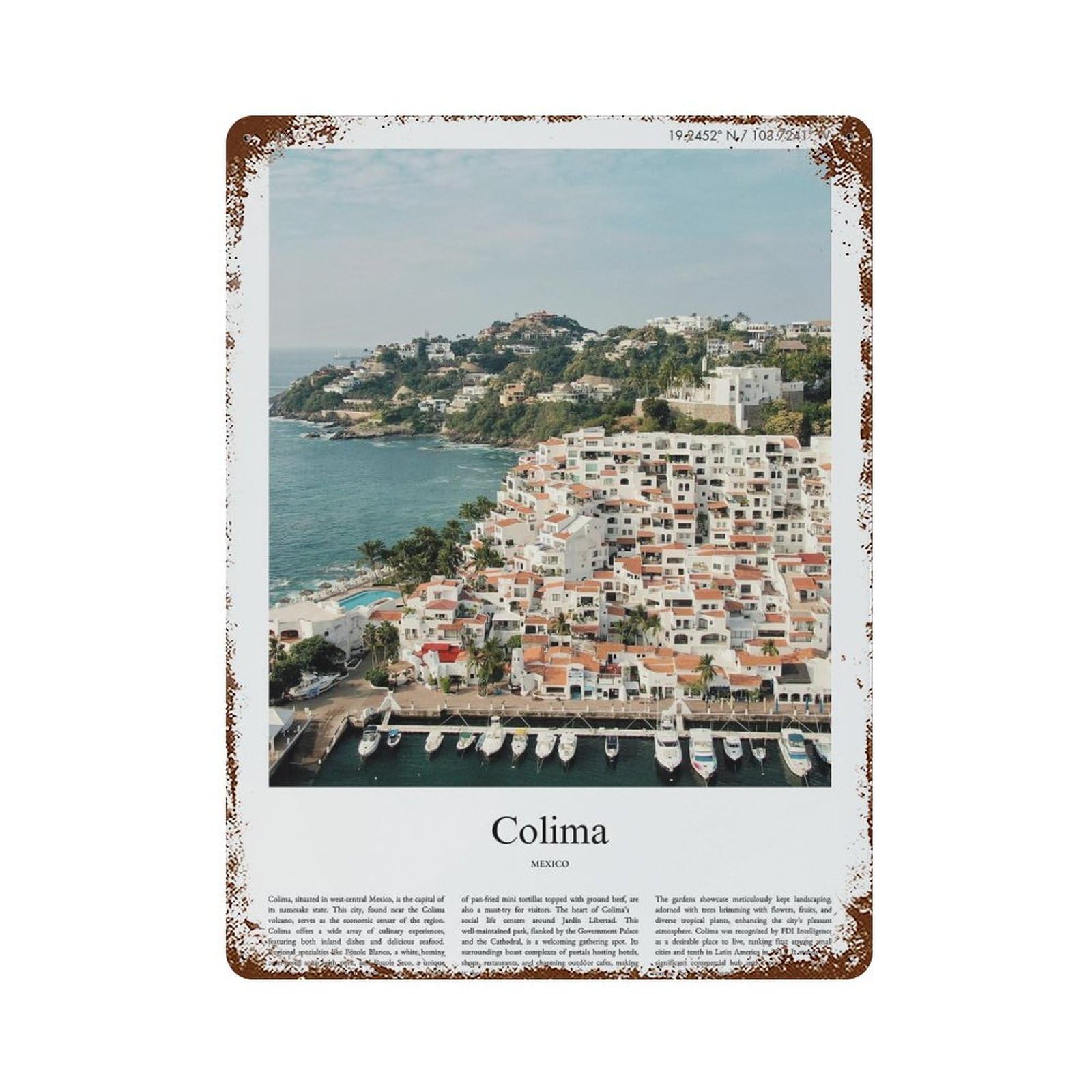 xiaoxiaoshen Colima Mexico City Scenery Wall Decor Art Metal Tin Poster Modern Home Decor Art Home Bar Shop Decorations Vintage Sign 40x30cm