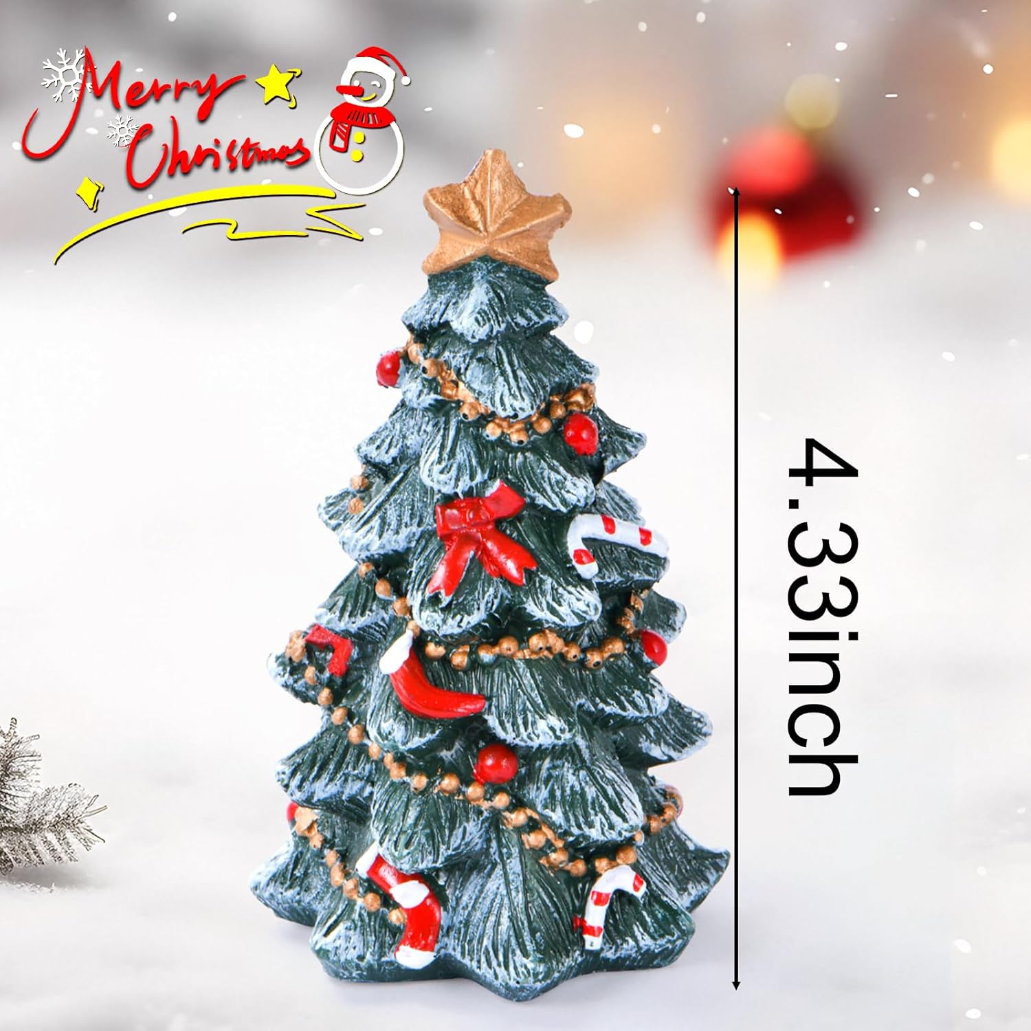 Christmas Decor Figurine, Christmas Tree with Various Decorations, Resin Xmas Ornament for Table Top Centerpiece Fireplace, Handmade Statue for Gift, Christmas Party Home Decoration (Tree) - Image 3