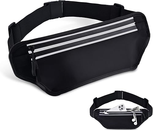 Riñonera para hombres y mujeres, impermeable, delgada, reflectante, para correr, con 2 bolsillos para teléfonos celulares, cinturón elástico para