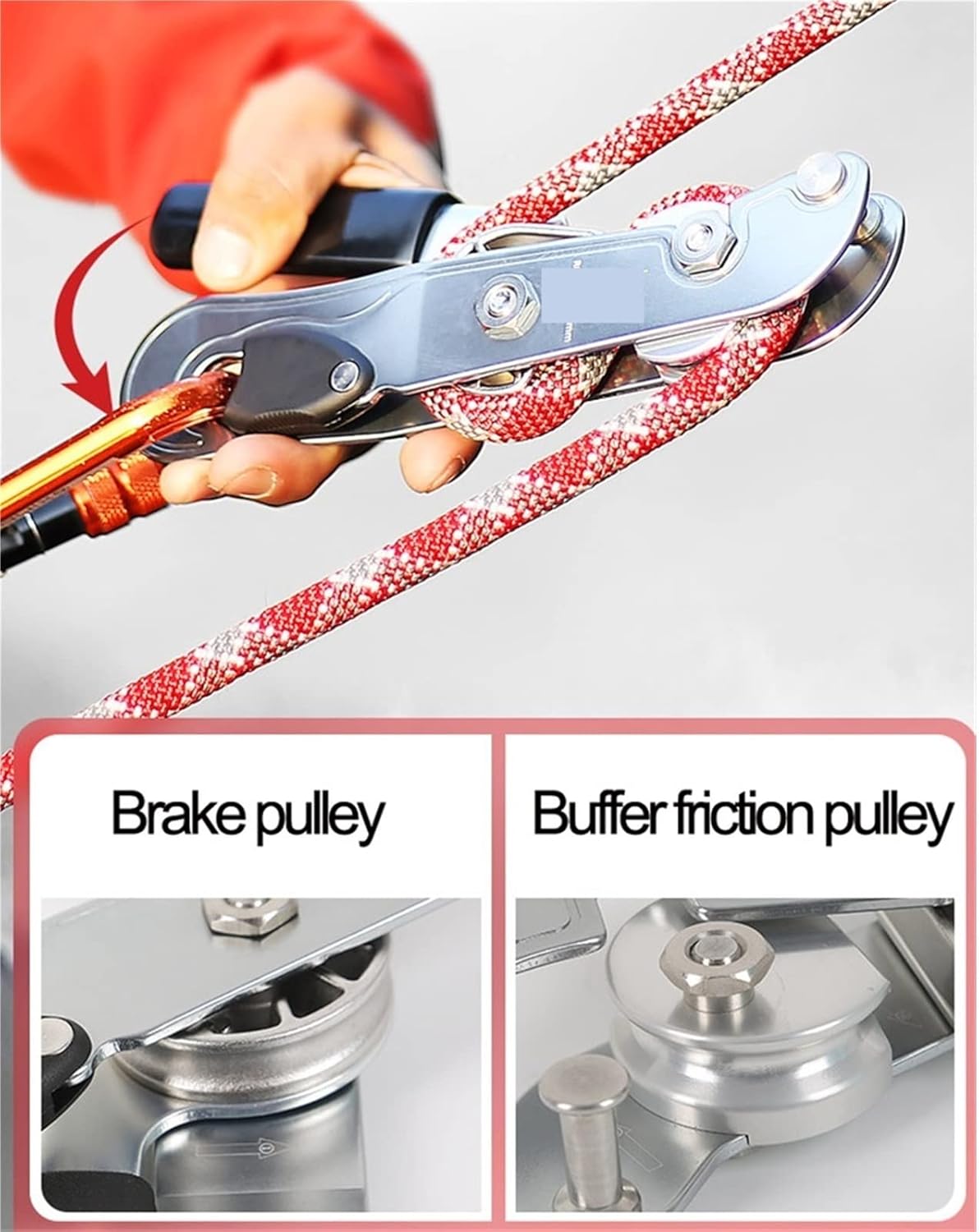 INLIMA Pulley with Stop Self-Locking Function Handle-Control Descent Device Built-inBrake Pulley and Buffer Friction Pulley Fit Rock Climbing (Size : Gray Color)