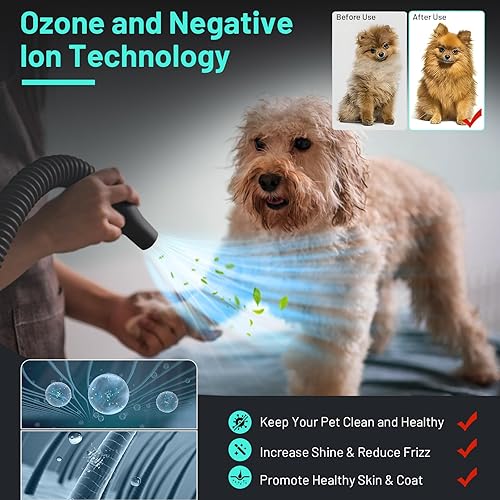Miniatura 5 de Secador de pelo para perros de alta velocidad con 4 boquillas de 5.2 HP3800 W (súper ciclón profesional), temperatura ajustable continua, secadora