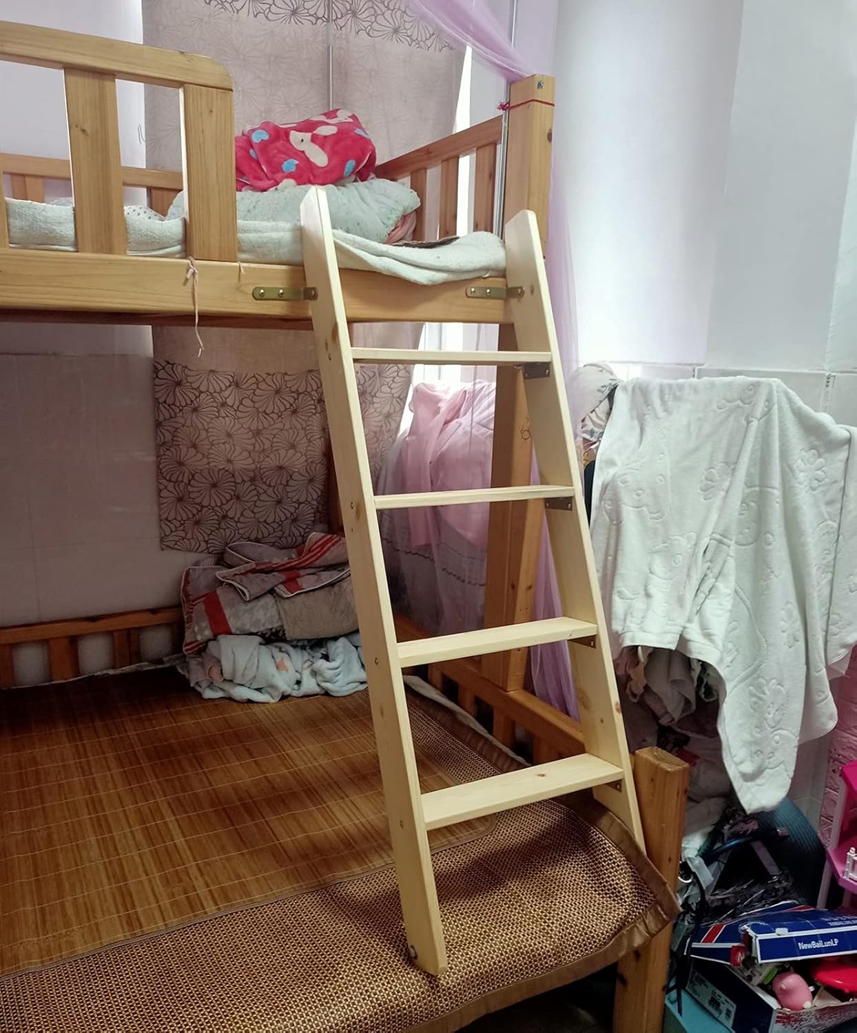3.3/4 / 4.9 Ft Bunk Bed Ladder Wooden, Loft Bed Ladders for Kids Bedroom Dormitory Double Elevated Bed, with Anti-Skip Foot, 1m 1.25m 1.5m Tall (Size : 125cm/4ft Length)