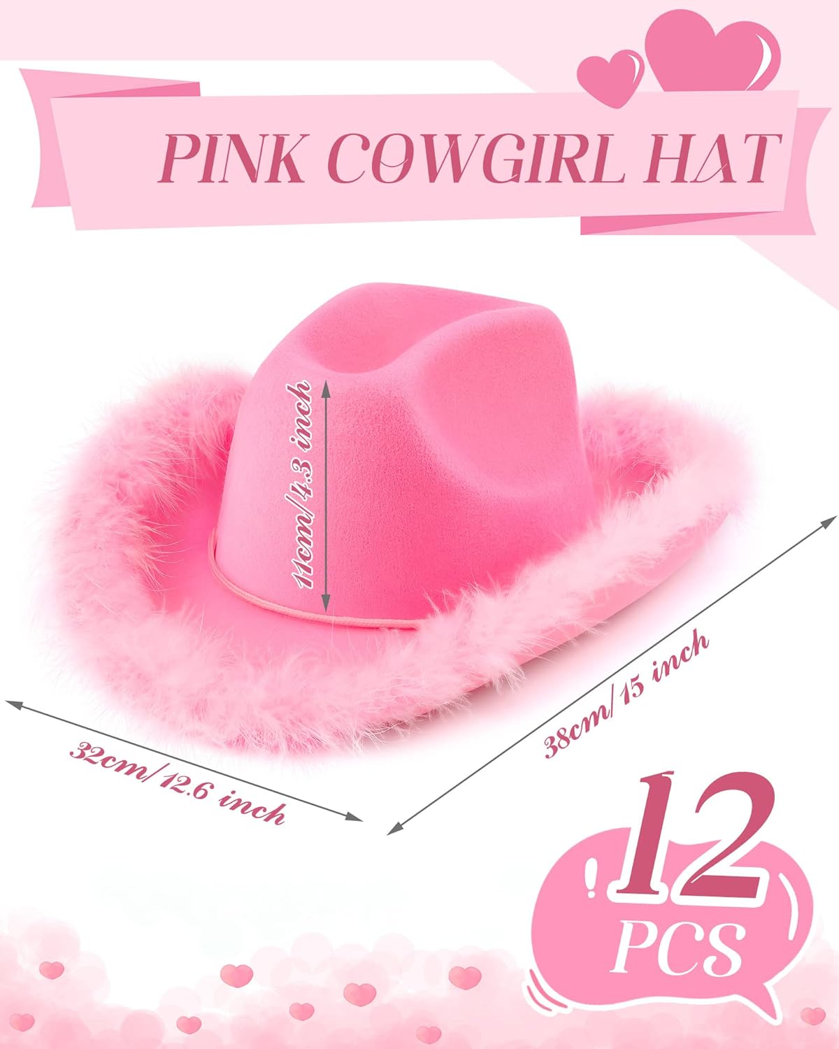 Tarpop 6/12 Pcs Cowboy Hat Boa Cowgirl Hat with Feather for Women Bachelorette Western Wedding Party Costume Accessories