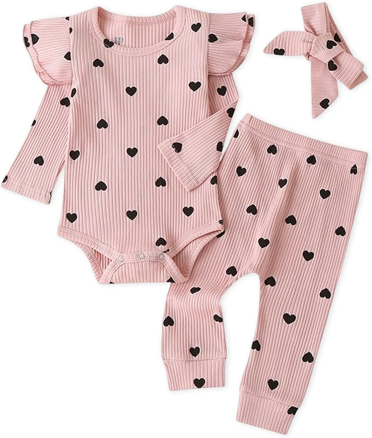 Newborn Baby Girls Clothes Ribbed Ruffled Romper Frill Long Sleeve Tops Pants Headband Outfits Infant Fall Winter Set: Clothing, Shoes & Jewelry