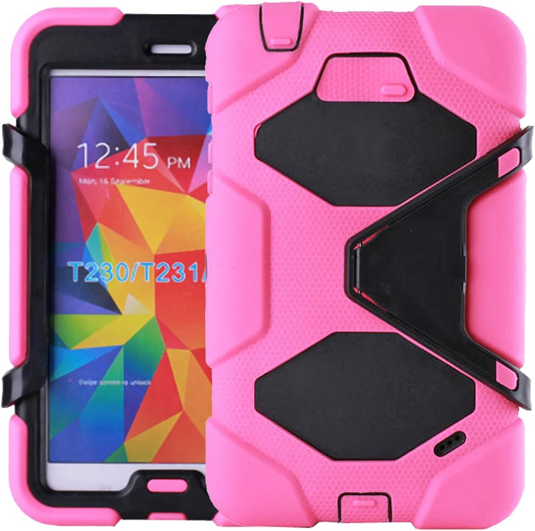 Heavy Duty Rugged Impact Hybrid Defender Case with Kickstand Protective Case For Samsung Galaxy Tab 4 7 inch (7 inch Tab 4, SM-T230 / T231 / T235) - Pink/Black