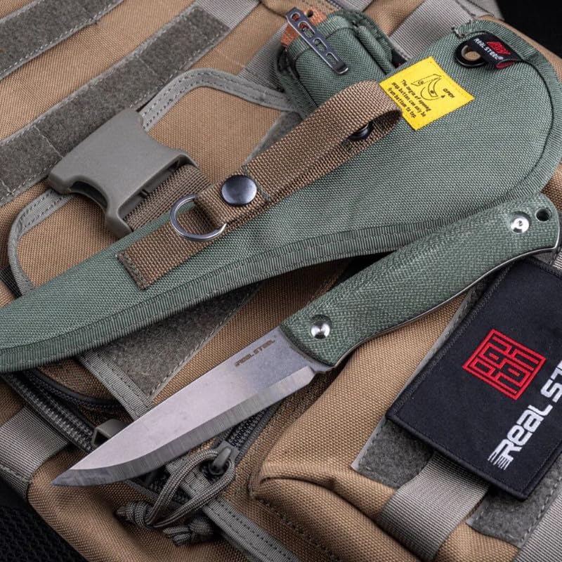 REALSTEEL Pathfinder Bushcraft Fixed Knife - 14C28N Blade with Micarta Handle- Perfect for Everyday Tasks - Denim