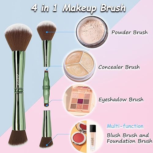 Miniatura 2 de Jilier Brochas de maquillaje de viaje con estuche, juego de brochas de maquillaje 4 en 1, cepillo para polvo, brocha para base, brocha para rubor,