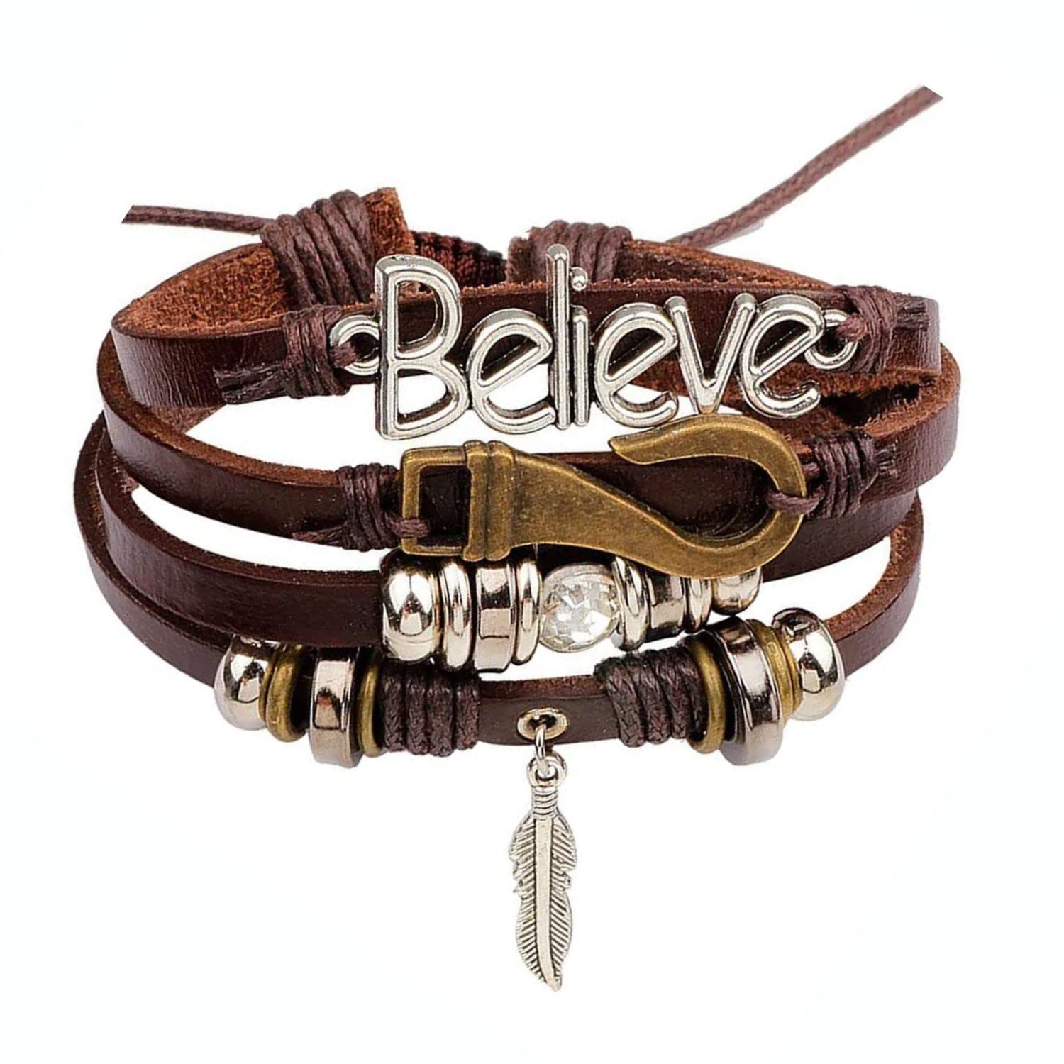 instaZONE Authentic Brown Stylish Leather Multi-Strand Bracelet with Leaf Charms for Men and Boys (B0BPM6333P) Amazon Price History, Amazon Price Tracker