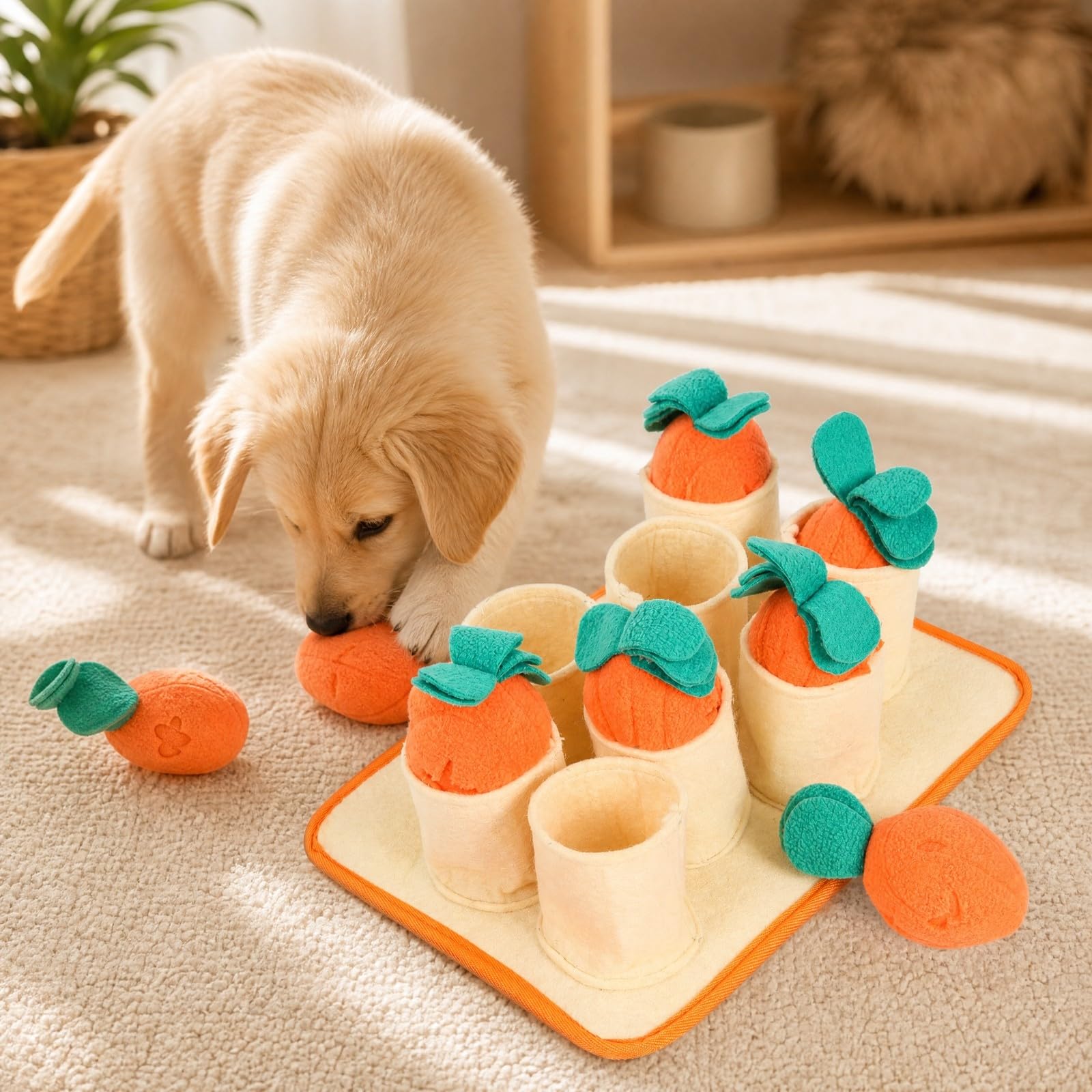 Tappetino da Fiuto per Cani Morbido | Peluche, Tappetino olfattivo a Forma di Carota, Multifunzione, per Arricchimento Ambientale