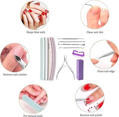 Miniatura 5 de Kit profesional de manicura y pedicura - Juego de 12 piezas con limas, pulidor y herramientas para cutículas para uso doméstico y de salón, color