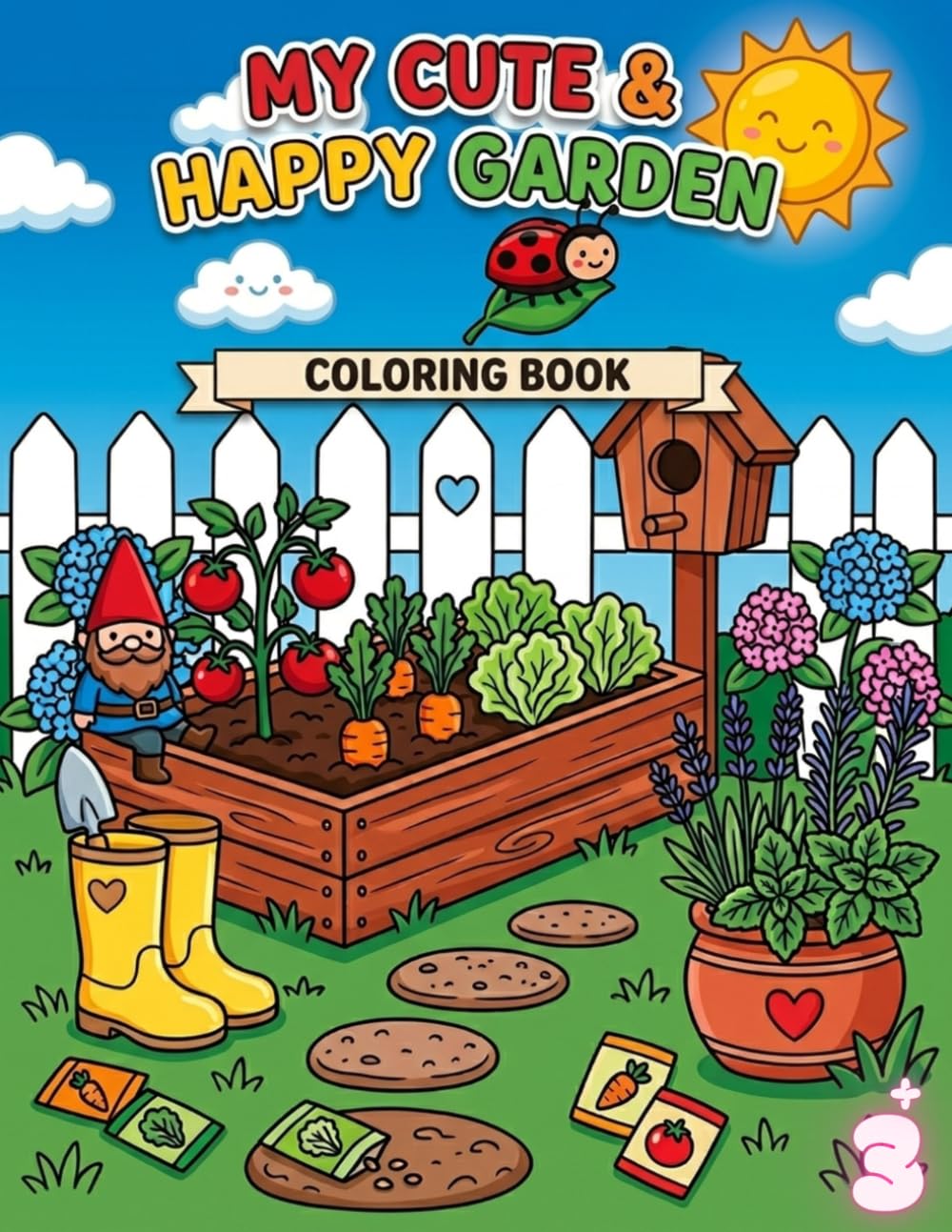 My Cute & Happy Garden Coloring Book: Adorable Garden Scenes for Kids – Flowers, Vegetables, Butterflies & More Fun Coloring Pages for Relaxation and Creativity
