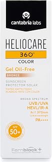 Heliocare 360 Colour Gel Oil-Free Bronze SPF50+ 50ml / Sunscreen For Face/Daily UVA UVB Visible Light Infrared-A Anti-Ageing Sun Protection/Matte Foundation Coverage, White