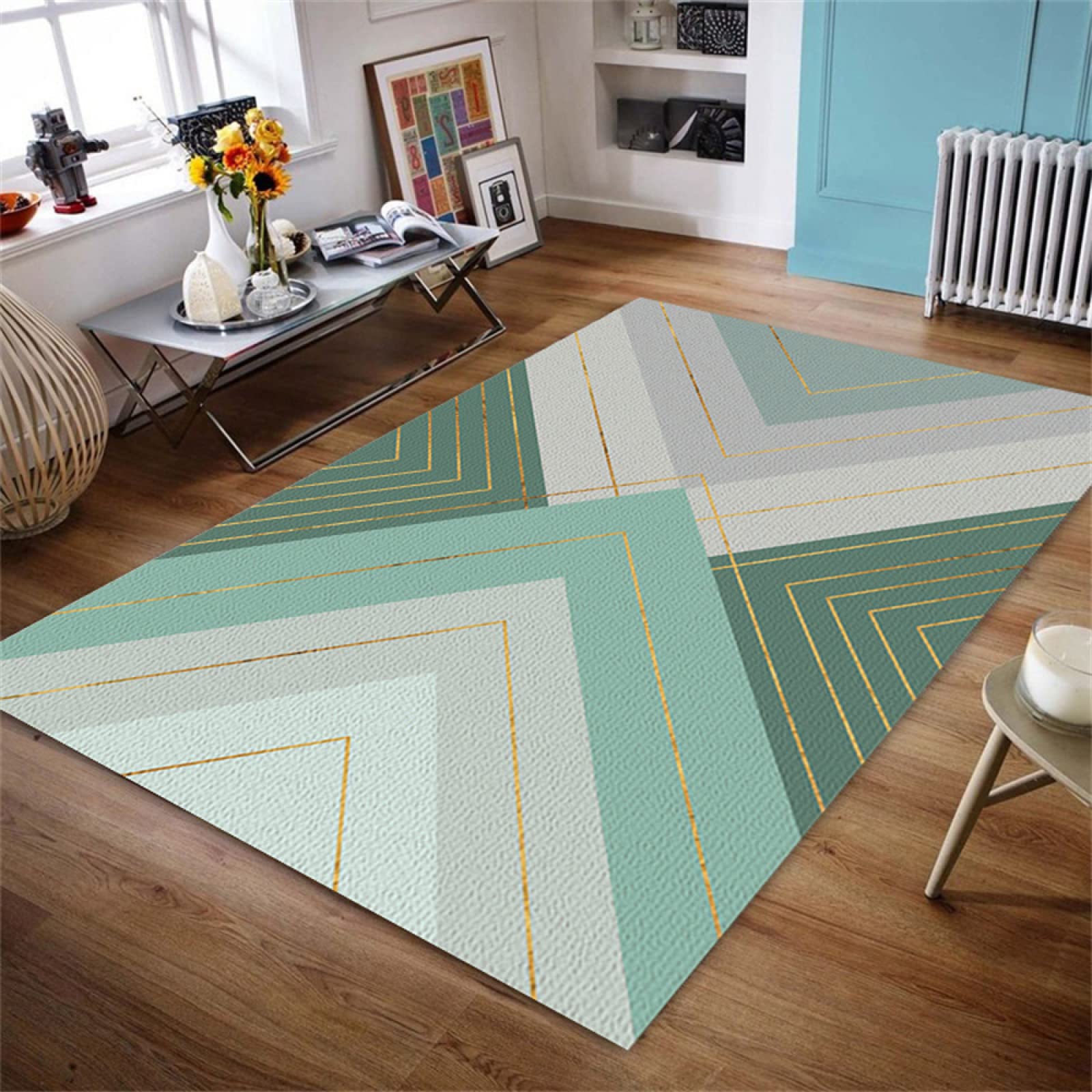 Tapis shaggy noir 60x90cm à motif géométrique pour salon