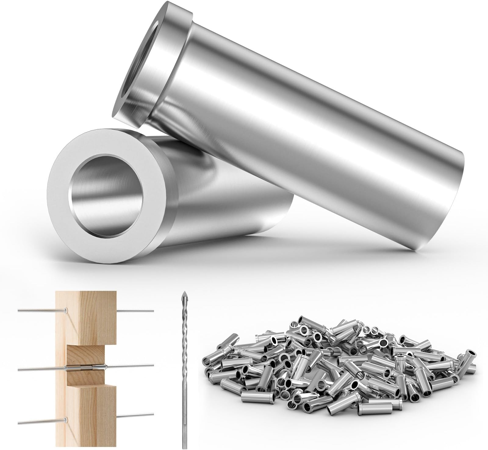 120 Pack Stainless Steel Protector Sleeves Cable Railing Hardware Kit for 1/8" Wire Rope Deck Cable Railing, Wood Posts, T316 Marine Grade Cable Railing Protective Sleeves