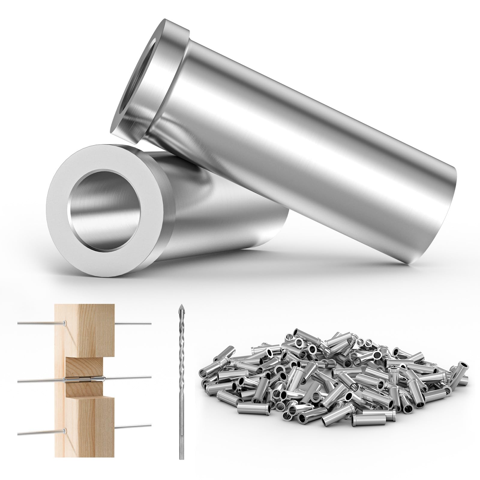 120 Pack Stainless Steel Protector Sleeves Cable Railing Hardware Kit for 1/8" Wire Rope Deck Cable Railing, Wood Posts, T316 Marine Grade Cable Railing Protective Sleeves