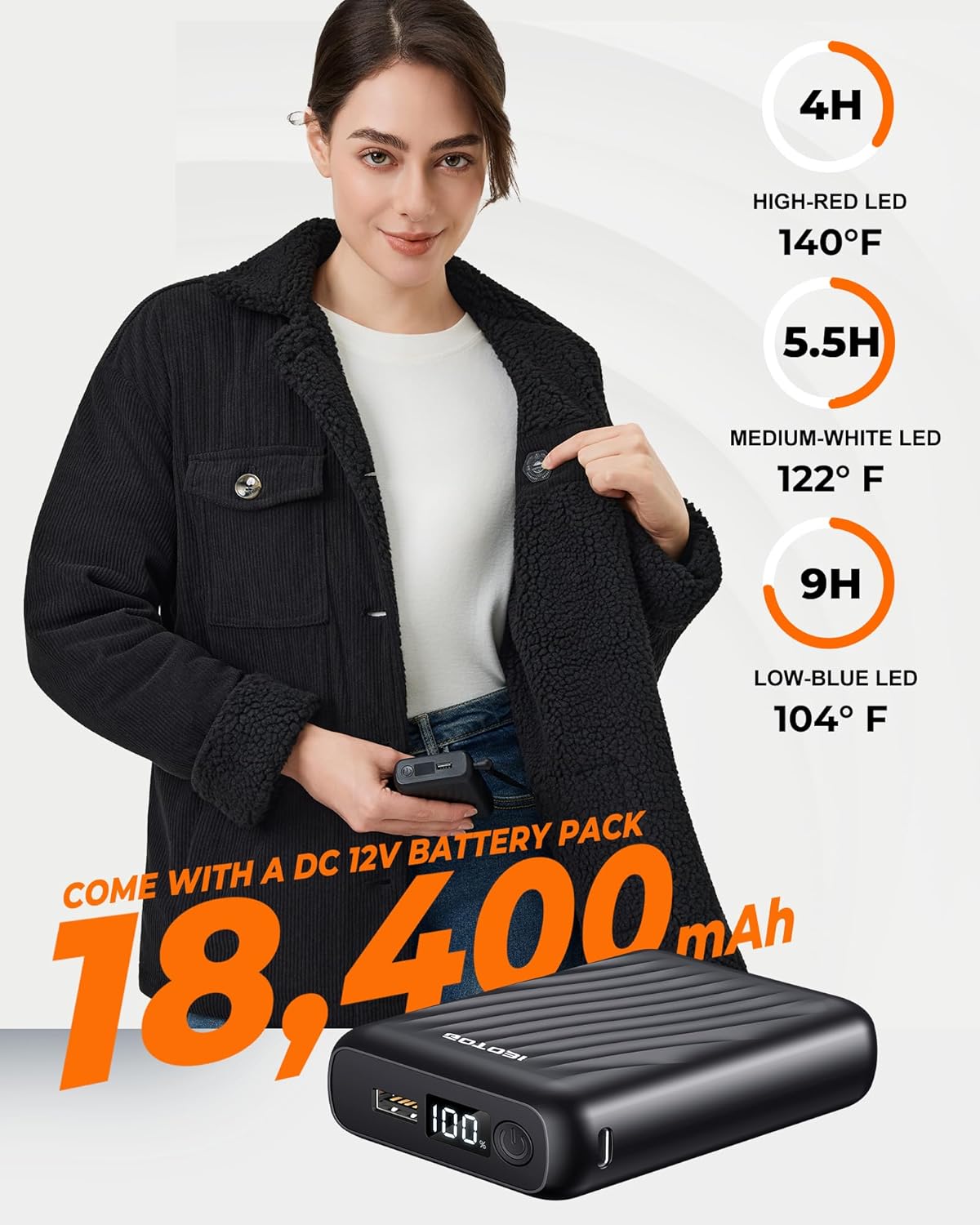 Graphene Heated Jackets for Women with 12V 18400mAh Battery Pack, womens heated jacket with Sherpa Fleece Lined - Image 4