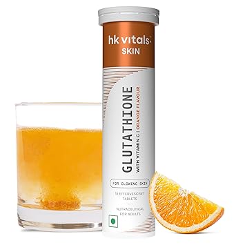 hk vitals Glutathione - 15 Effervescent Tablets | L-Glutathione Tablets with Vitamin C & E, for Skin Glow & Hydration, No Added Sugar, Orange Flavour - image, photos