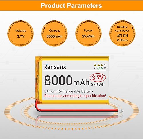 Miniatura 3 de Batería Lipo de 3.7 V 8000 mAh 126090 batería recargable de polímero de litio con conector JST PH2.0.000 in + cargador USB de 1000 mAh con interfaz