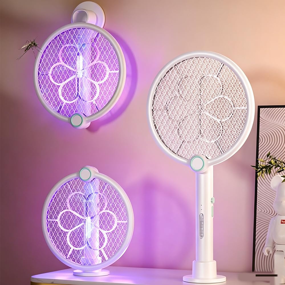 RNPKZ Electric Fly Zapper, 4000V Electric Fly Swatter, Foldable Flys Swatter with Auto Mode and UV LED Light, USB-C Rechargeable Foldable FlyZapper Killer, 4 Layers Mesh Bug Zapper for Indoor Outdoor