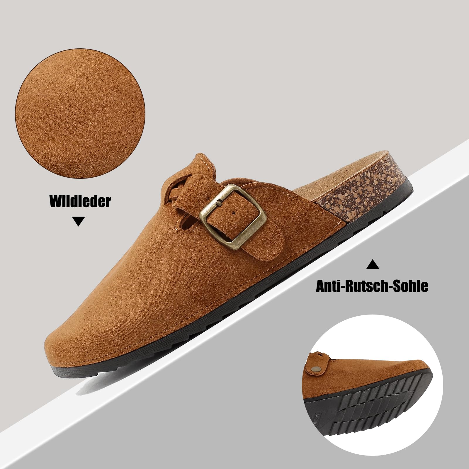 Sabot Uomo Ciabatte Donna,Zoccoli in Pelle con Sottopiede in Sughero,Sandali Uomo/Donna Pantofole in Pelle Scarpe da Giardino Traspirante