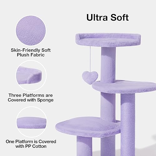 Miniatura 5 de VETRESKA Árbol de gato de 40 pulgadas para gatos de interior, torre para gatos de varios niveles con poste rascador para gatos, lindo árbol de