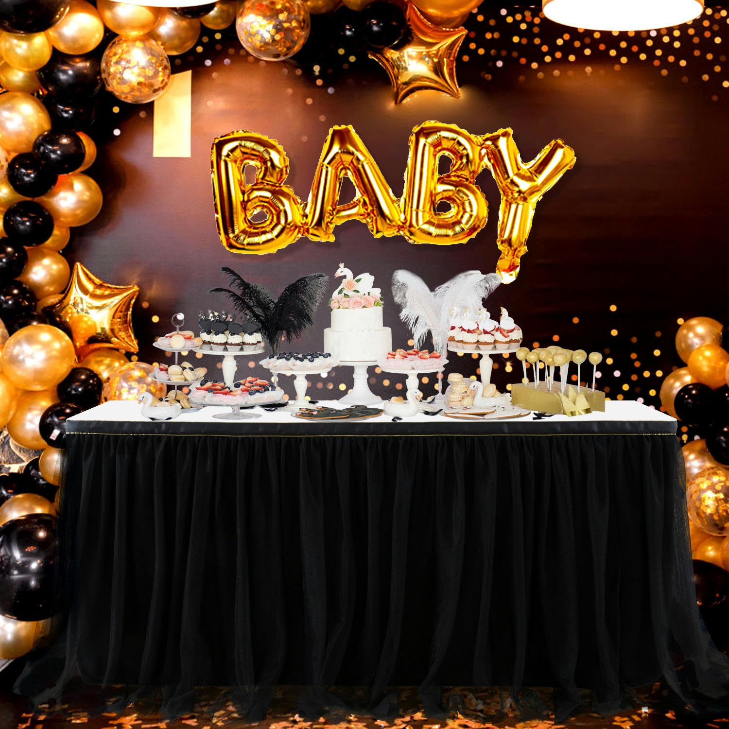 16-23 cm 1-warstwowa tkanina i 2 warstwy siatki puszysta tiulowa spódnica stołowa szyfonowa spódnica stołowa ślub na baby shower falbana plisowana spódnica na stół