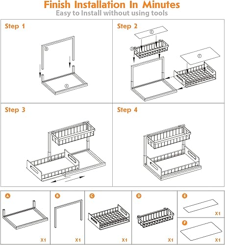 Miniatura 9 de Webetop Organizadores y almacenamiento para debajo del fregadero de la cocina, organizador de gabinete extraíble de 2 niveles, estante deslizante