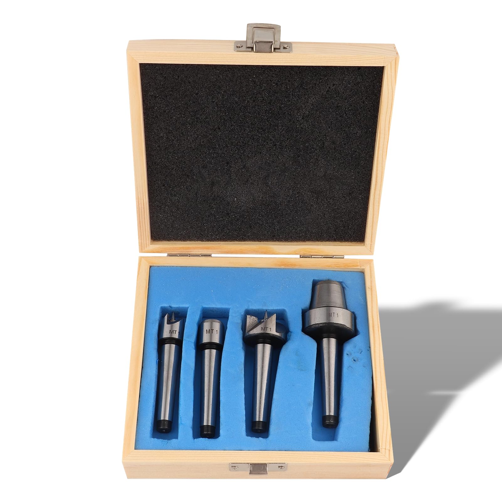 MT1 4pcs Wood Lathe Live Center Drive, Lathe Wood Turning Drive Ends, Spur Cup Woodworking Turning Tools with Wooden Box for Wood Turning