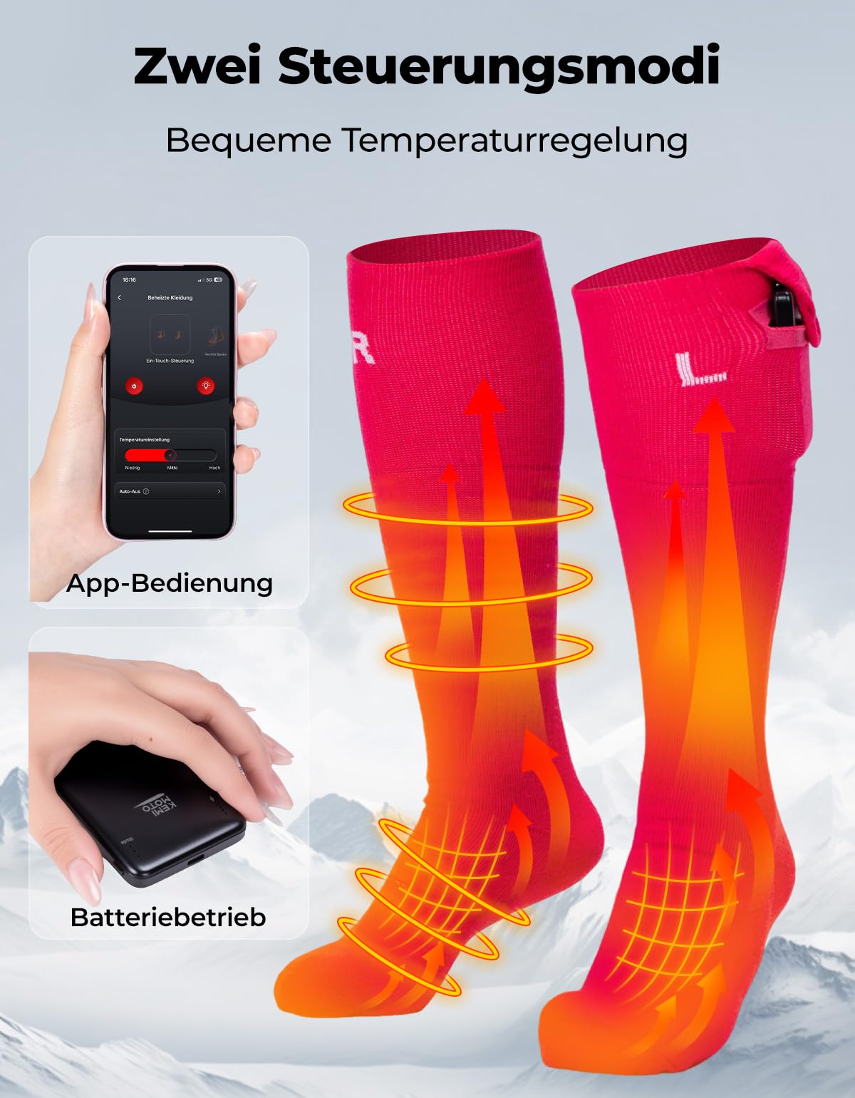 KEMIMOTO Calcetines Calefactables Controlados por App, con Calefacción Completa en Pies y Dedos, de Lana para Hombre y Mujer, Ideales para Ciclismo Esquí Pesca y Caza