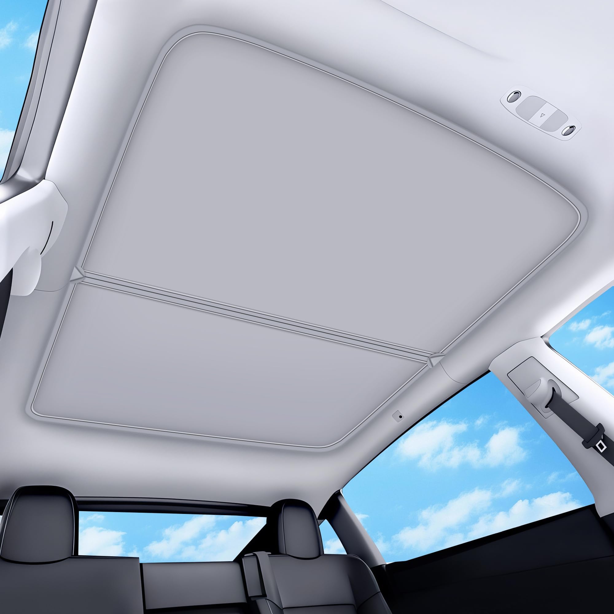 Photo 1 of QINQINTU 2026 Upgraded for Tesla Model Y Accessories Sunshade Roof [No Sag, Ice-Crystal Cooling Coatings] Heat Insulation Glass Roof Sun Shade for Tesla Model Y Accessories 2020-2024 Beige